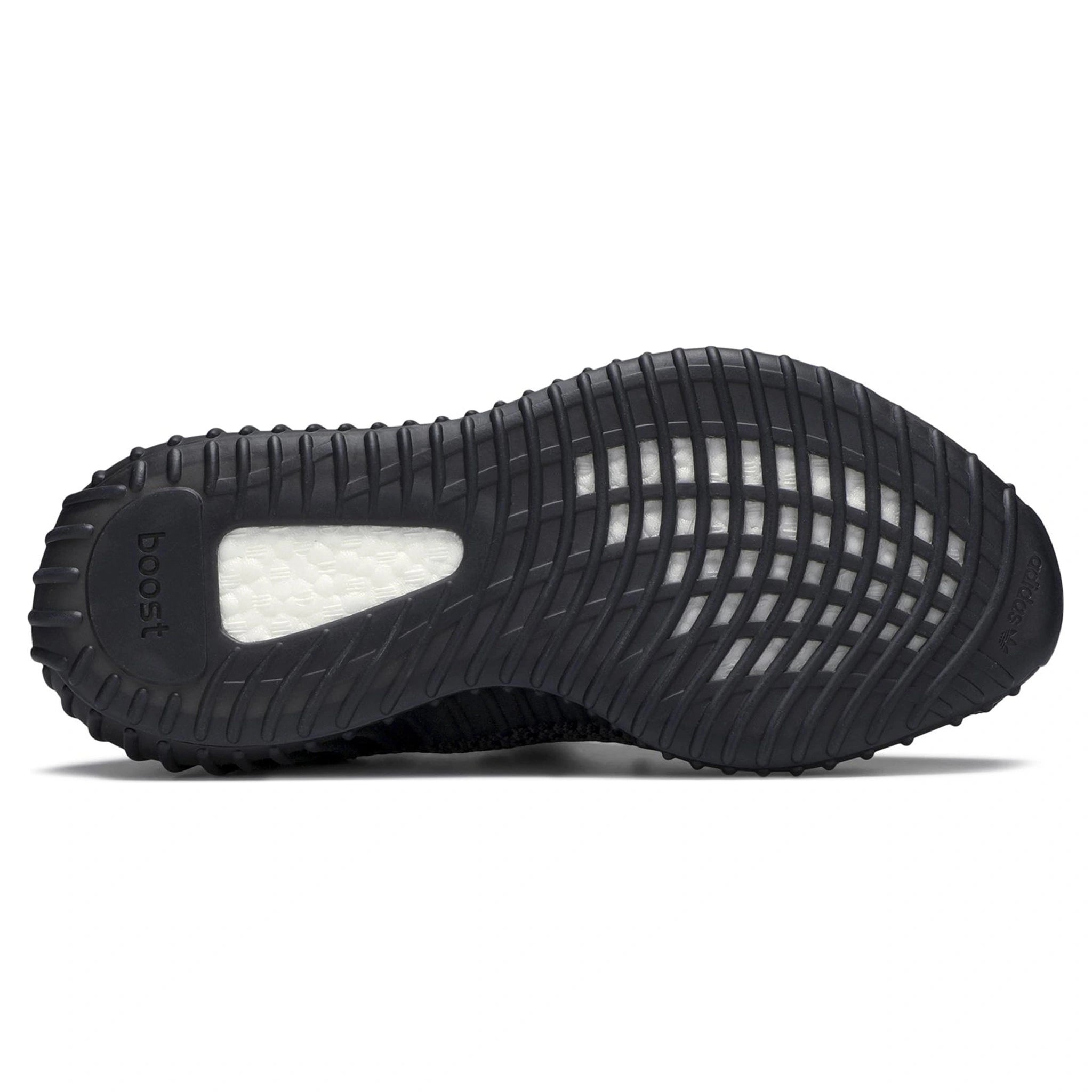 Sole view of Adidas Yeezy Boost 350 V2 Static Black Non Reflective FU9006